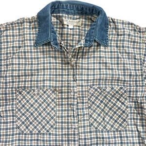 Vintage Bien Habillé Plaid Shirt Denim Collar 100% Cotton Short Sleeve Medium